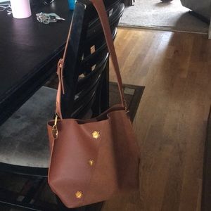 Brown leather and suede handbag